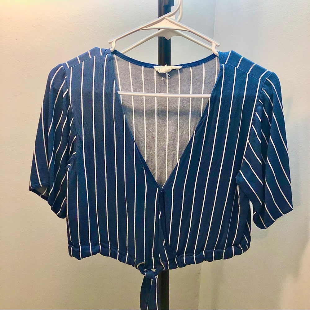 LA Hearts Navy Blue Striped Crop Top NWOT